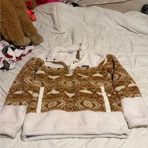 Columbia Cream and Brown Fleece Pullover